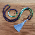 8mm Natural Stone Tibetan Prayer Beaded Necklace Set Tassel Sweater Chain Male 108 Stone Beads Yoga Long Necklace for Women
