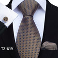 Fashion Men Business Brown Yellow Polyester Tie Set  Tie and Cufflink Gift Set Necktie With Handkerchief for Men Wedding