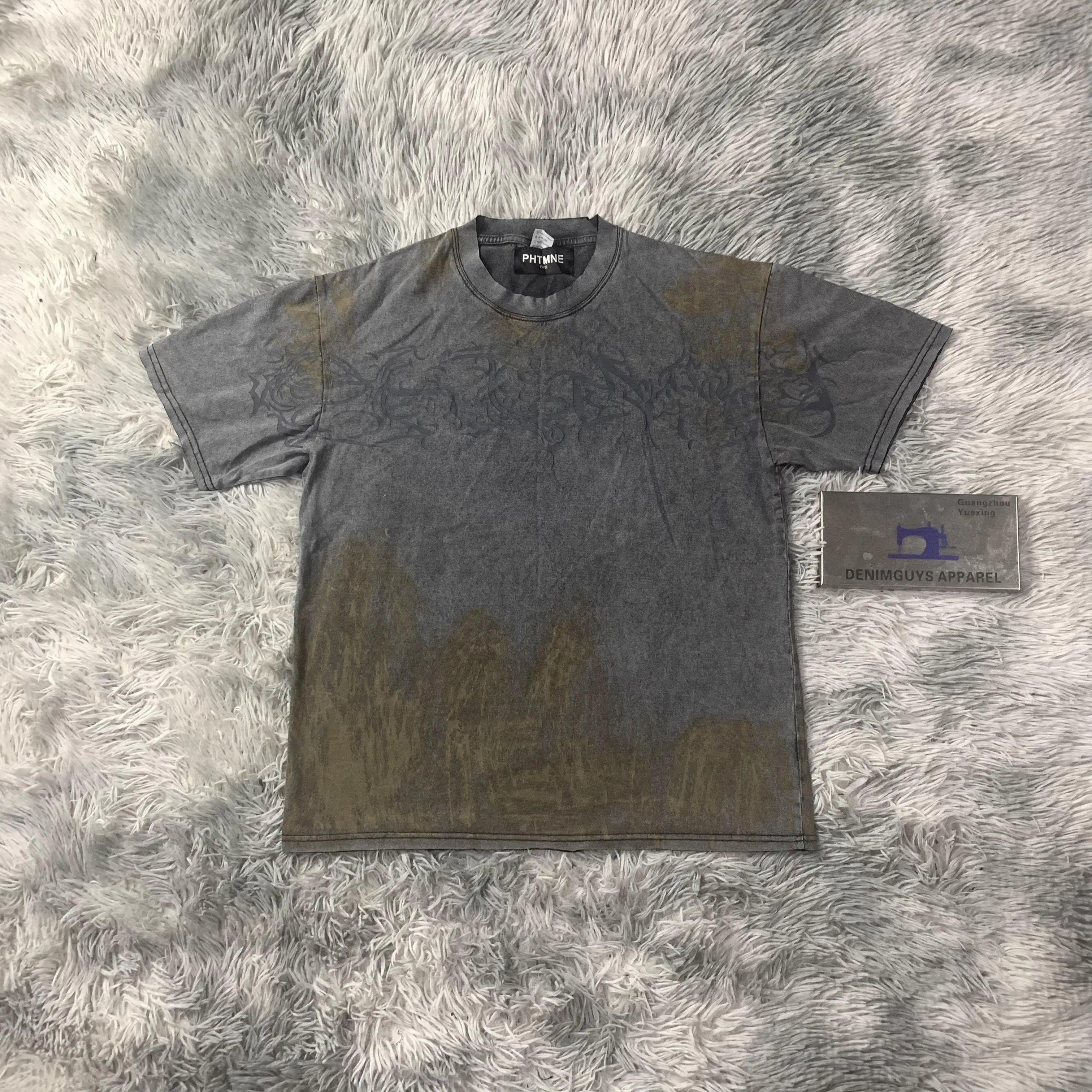 DENIMGUYS Vintage Y2K Men Streetwear Short Sleeve T-Shirts Custom Dirty Paint Acid Wash Men's Graphic Printed Oversized Tshirt