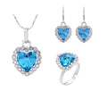 Titanic Heart of Ocean Necklaces for Women Peach Female Love Engagement Heart Blue Crystal Zircon Ring Jewelry Sets
