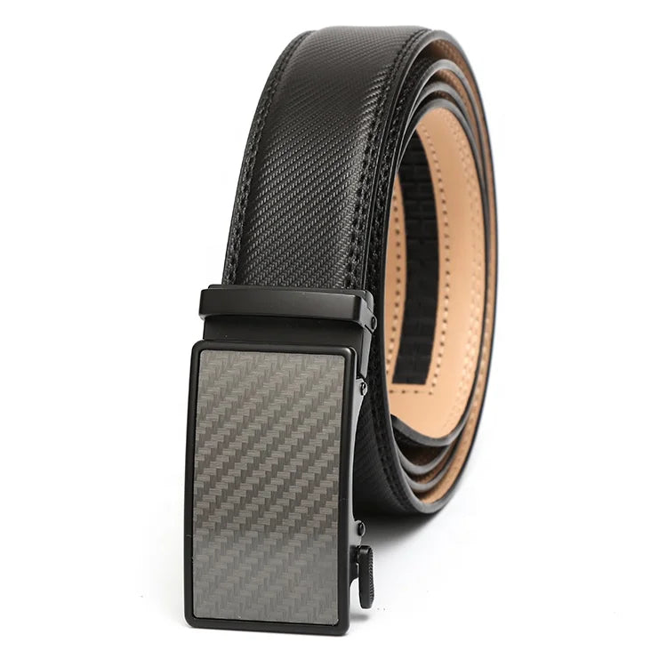 Hot Selling Luxury Men's Belt Business Leisure Trendy Design Cow Hide Material with Automatic Alloy Ratchet Buckle