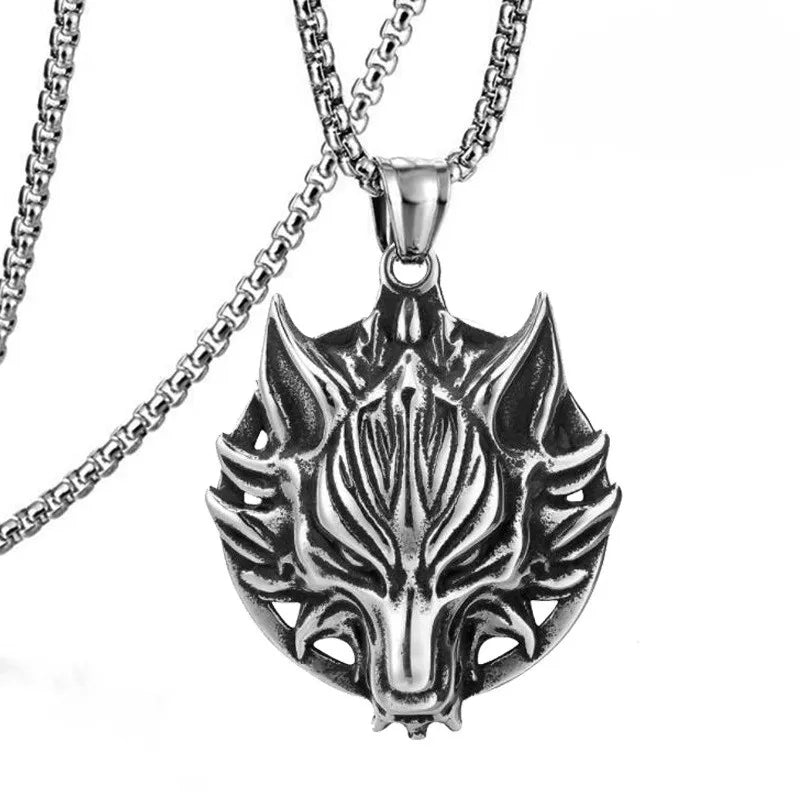 Retro Wolf Head Necklace Pendant with 60cm Stainless Steel Chain Wolf Jewelry Gift for Men
