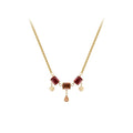 Waterproof 18K Gold Plated Stainless Steel Jewelry Red Square Zircon Charms WaterDrop Crystal Heart Pendant Necklace P233389