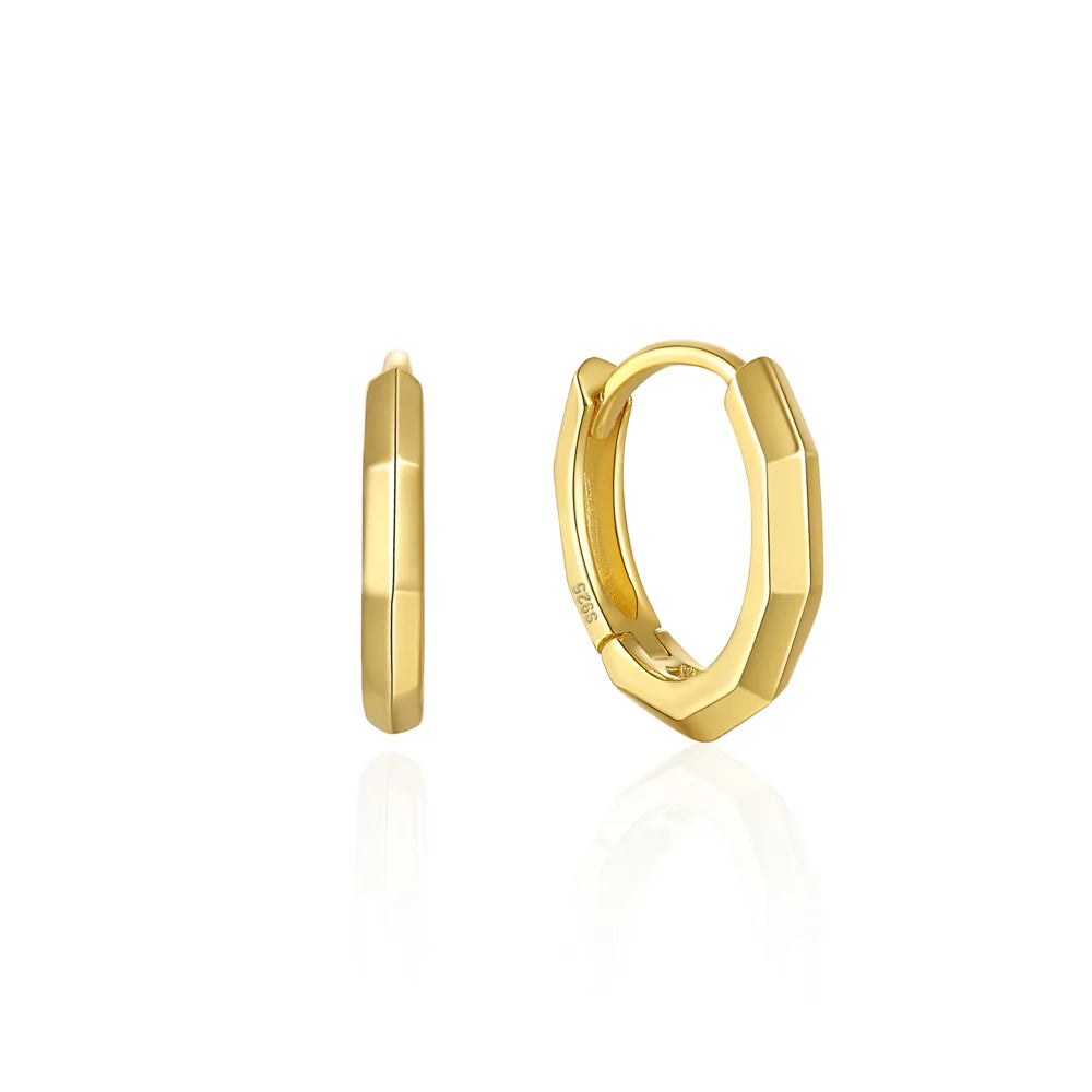 925 Sterling Silver Smooth Tangent Plane 18K PVD Gold Plated Huggie Earrings Jewelry Wholesale