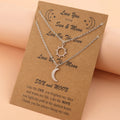 Stainless Steel I Love You to the Moon and Back Wish Card Necklace Sun Moon Pendant Link Chain Couple Necklace