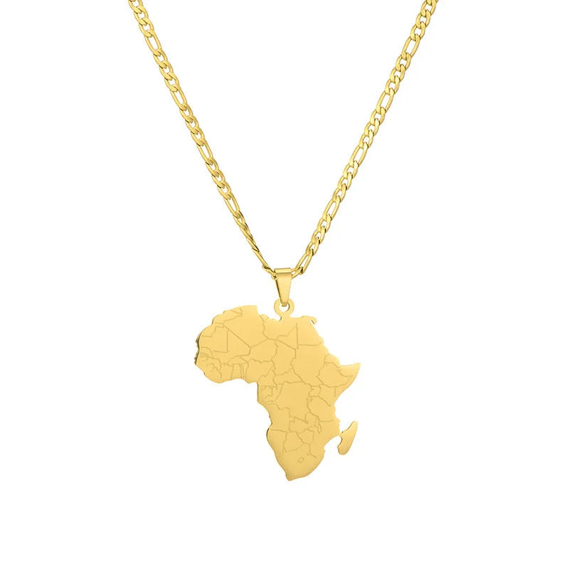Hot Sale Fashion Jewelry Pendants Charms Stainless Steel Africa Map Countries Map Necklace