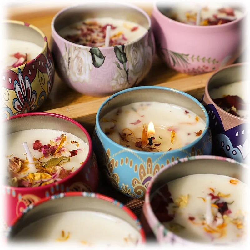 Wholesale 2.2oz Tin Can Candle With Dried Flowers Gift Private Label Scented Candle