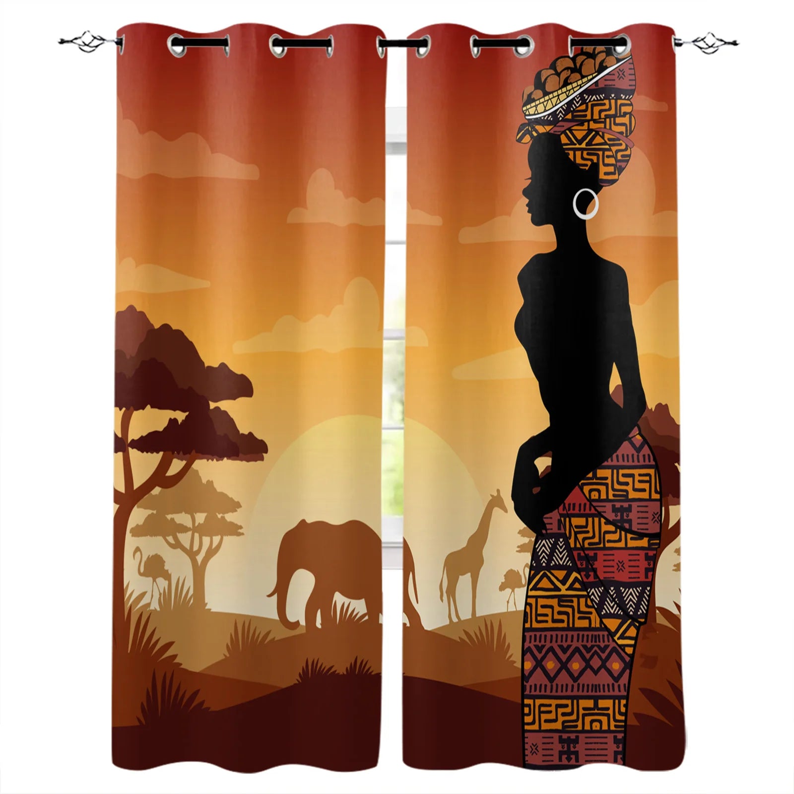 Vintage African Pattern Design Polyester Fabric Custom Window Blackout Curtains for the Living Room