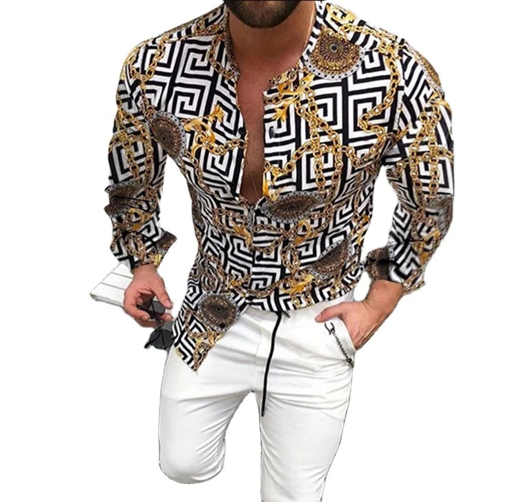 OEM/ODM Men's Long Sleeve Printed Button-Up Woven Eco-Friendly Breathable Single Breasted Custom Logo Shirt