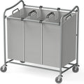 Heavy-Duty 3-Bag Laundry Sorter Cart Silver Laundry Basket