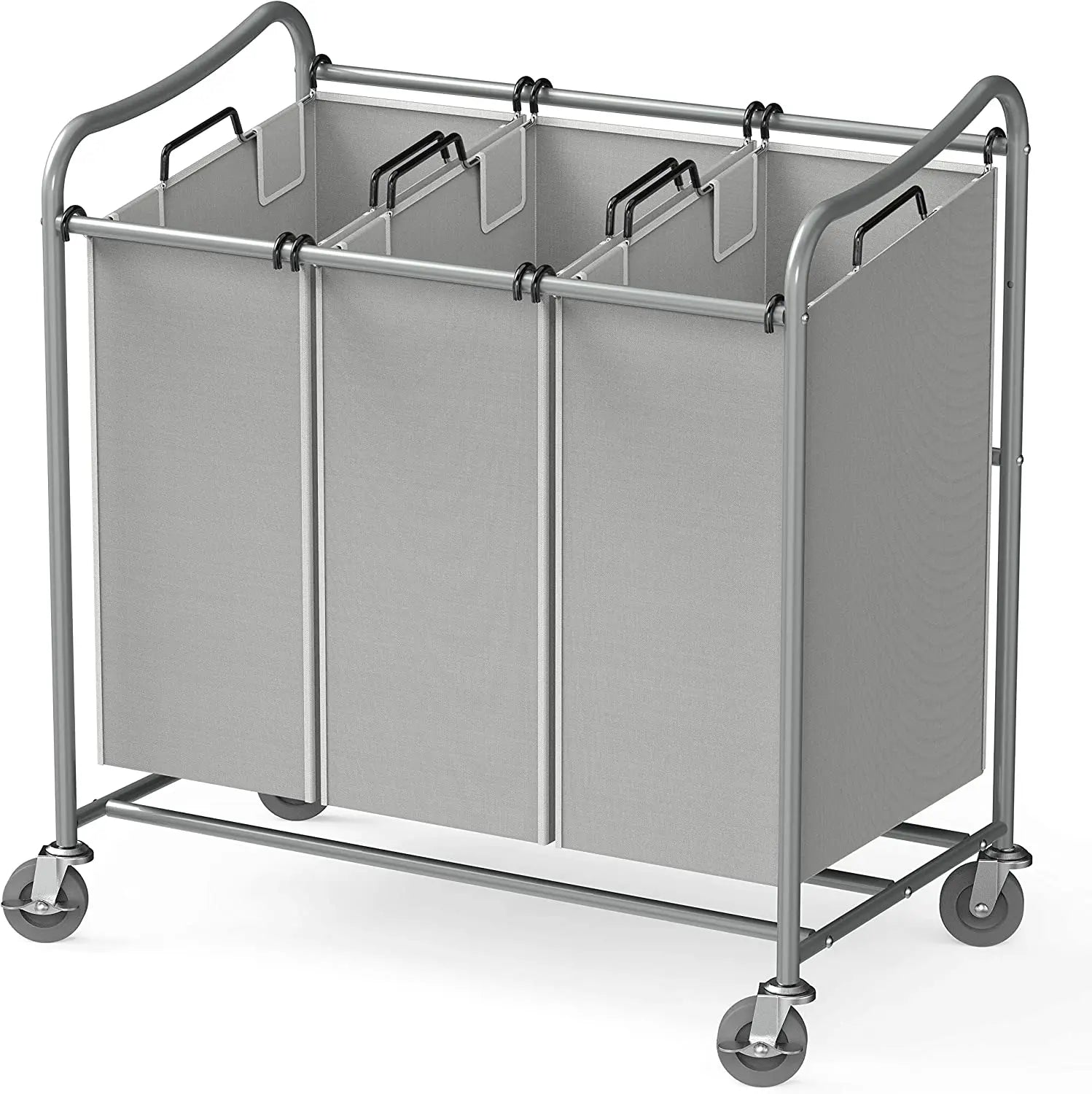 Heavy-Duty 3-Bag Laundry Sorter Cart Silver Laundry Basket