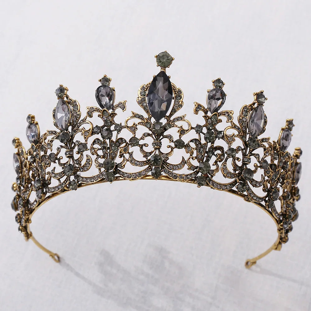 Baroque Luxury Style Big Colorful Crystals Bridal Wedding Crown Headband Girl Princess Crown Rhinestone Alloy Hair Accessories