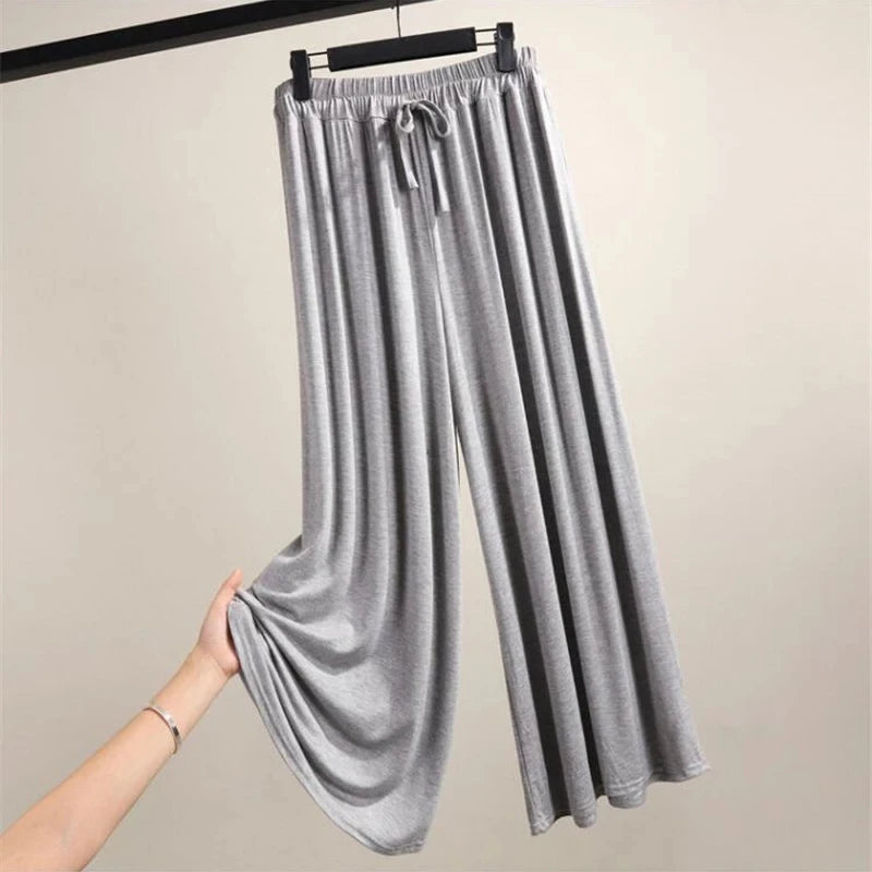 Cozy Modal Thin Wide Leg Pants Female Summer Plus Size Elastic Waist Loose Straight Casual Pants Women High Waist Trousers Loose