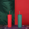Marry Christmas Wholesale Candy Color Rubber Paint  Cup Slim Plastic Tumbler With Straw and Lid Tumblers in Bulk