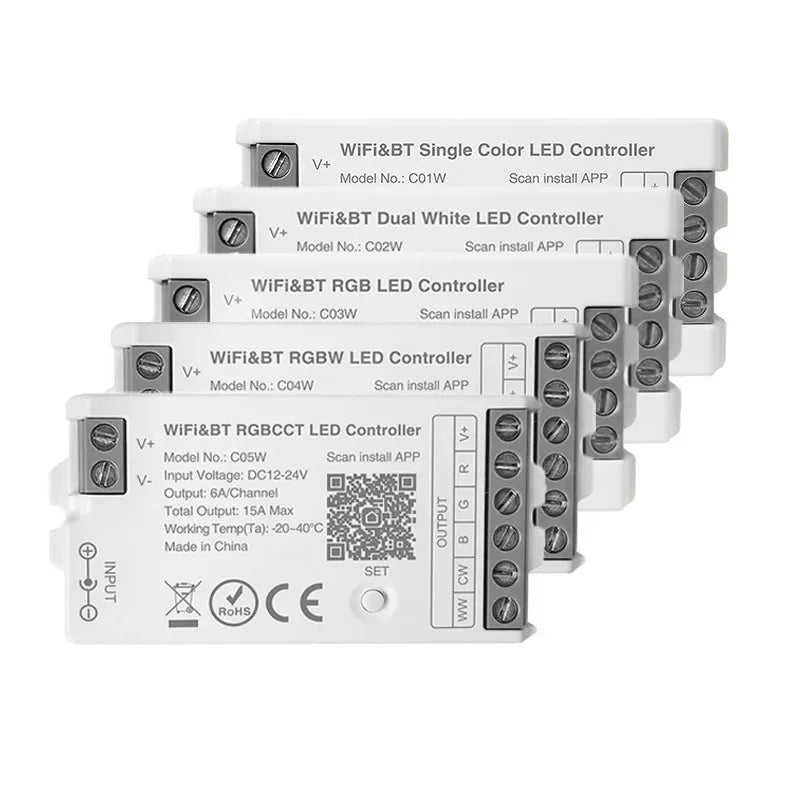 Tuya WiFi BT LED Controller for RGB/RGBW CCT LED Strip Alexa Google Home Compatible Smart Dimmer C01W C02W C03W Remote Control