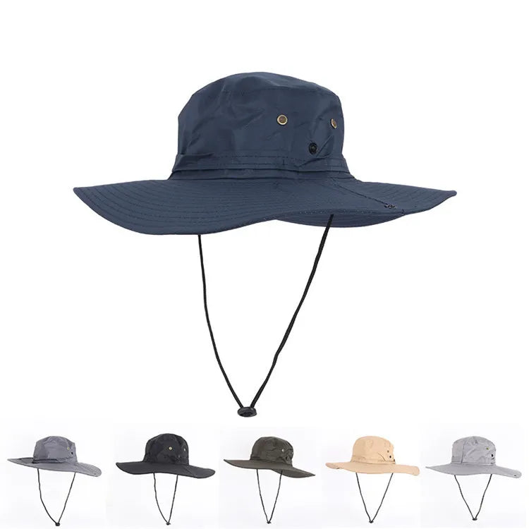 Outdoor Printed Casual Travel Fishing Sunhat Wide Brim Man Breathable Mesh Fisherman UV Protection Shade Adjustable Bucket Hat