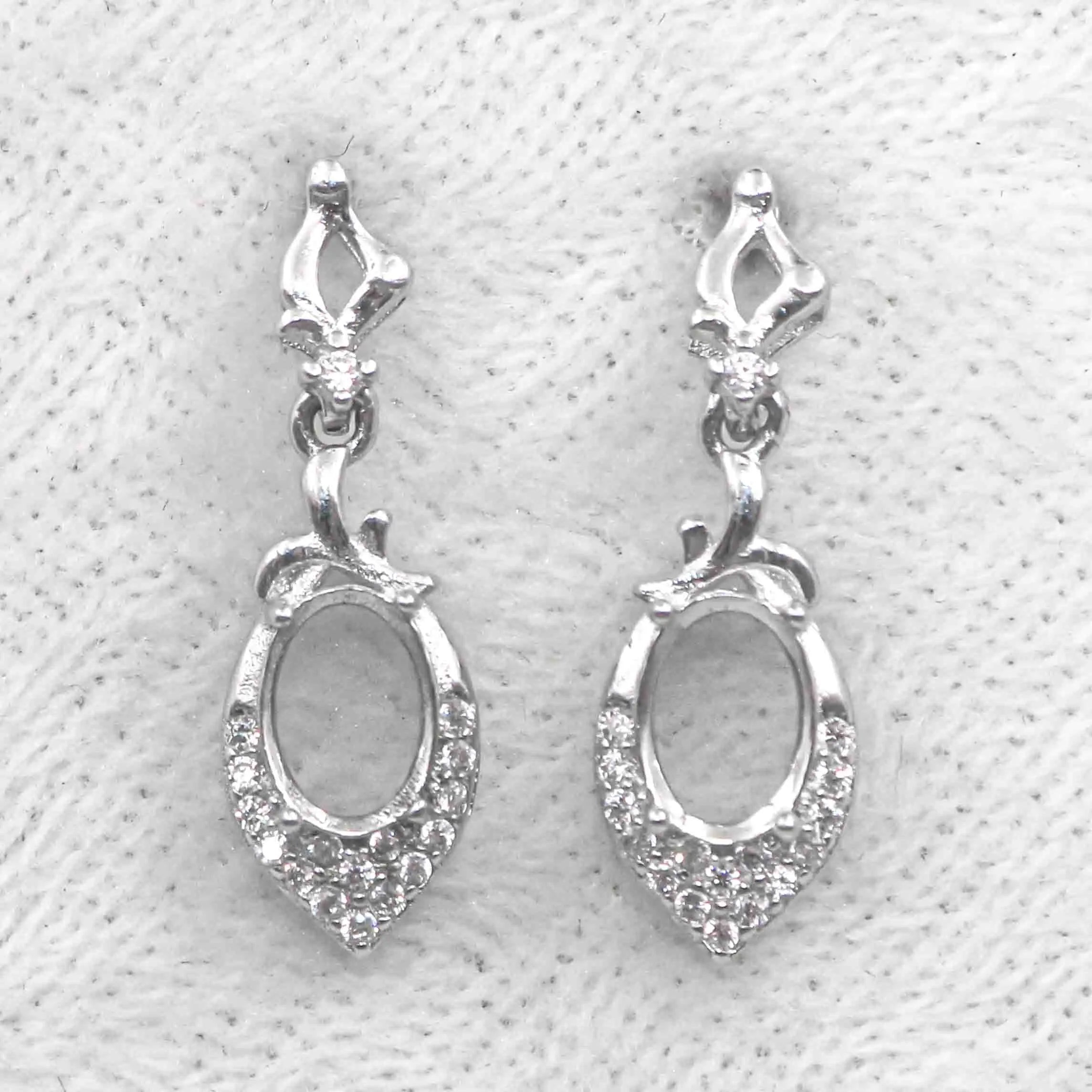Sterling Silver 5*7mm Semi Mount Stud Eardrops Empty Frame Support Blank Setting S925 Base Without Center Stone DIY for Inlay