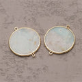 Gold Plated Flat Round Charm Natural Stone Gemstone Pendant for Necklace Earrings Making