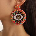 Bohemian Statement Multicolor Beaded Geometric Dangle Earrings Handmade Colorful Beads Evil Eyes Earrings
