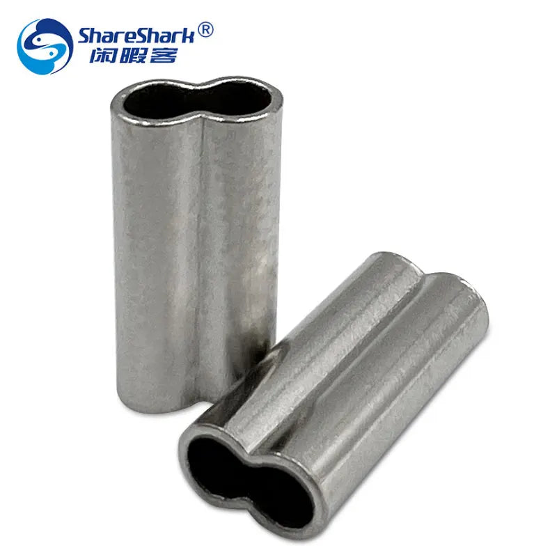 100pcs/bag Fishing Tackle Silver Fishing Double Oval Brass Tube Double Copper Crimping Sleeves Connector