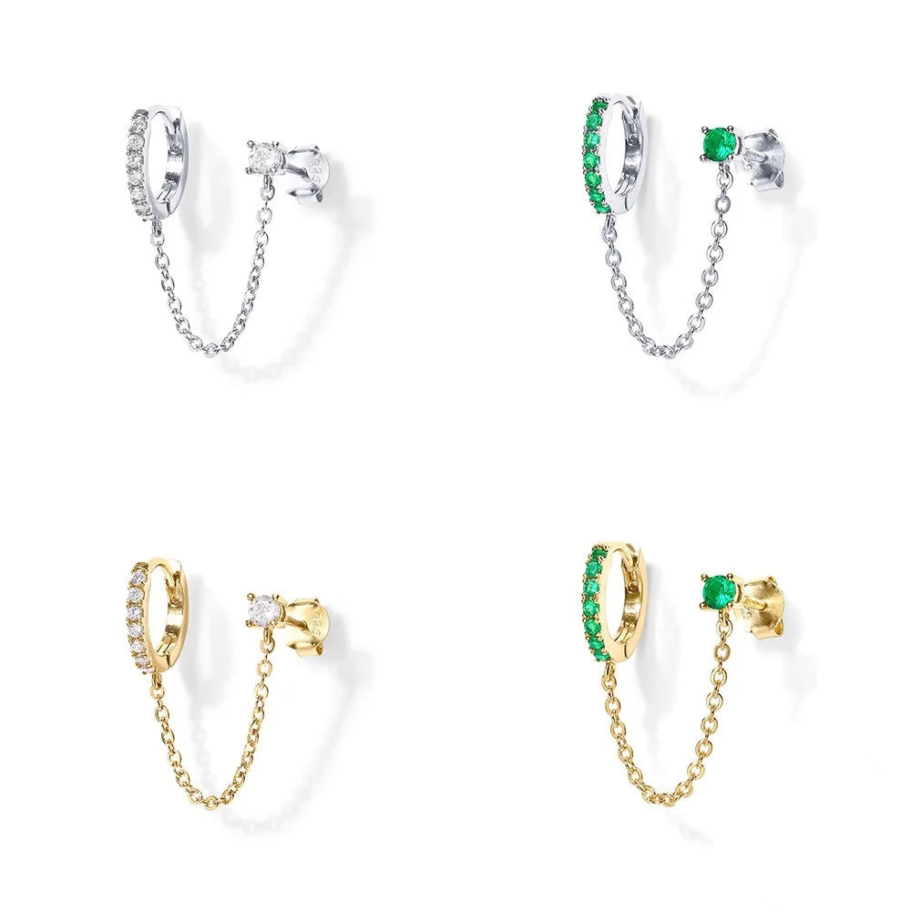 925 Sterling Silver Trendy Single Diamond Micro Inset Zircon Stud Earring Gold Plated Tassel Buckle for Parties Anniversaries