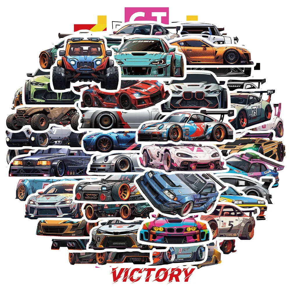 50PCS Fashional Refitted Vehicle Cool Colorful Racing Car JDM Graffiti Sticker