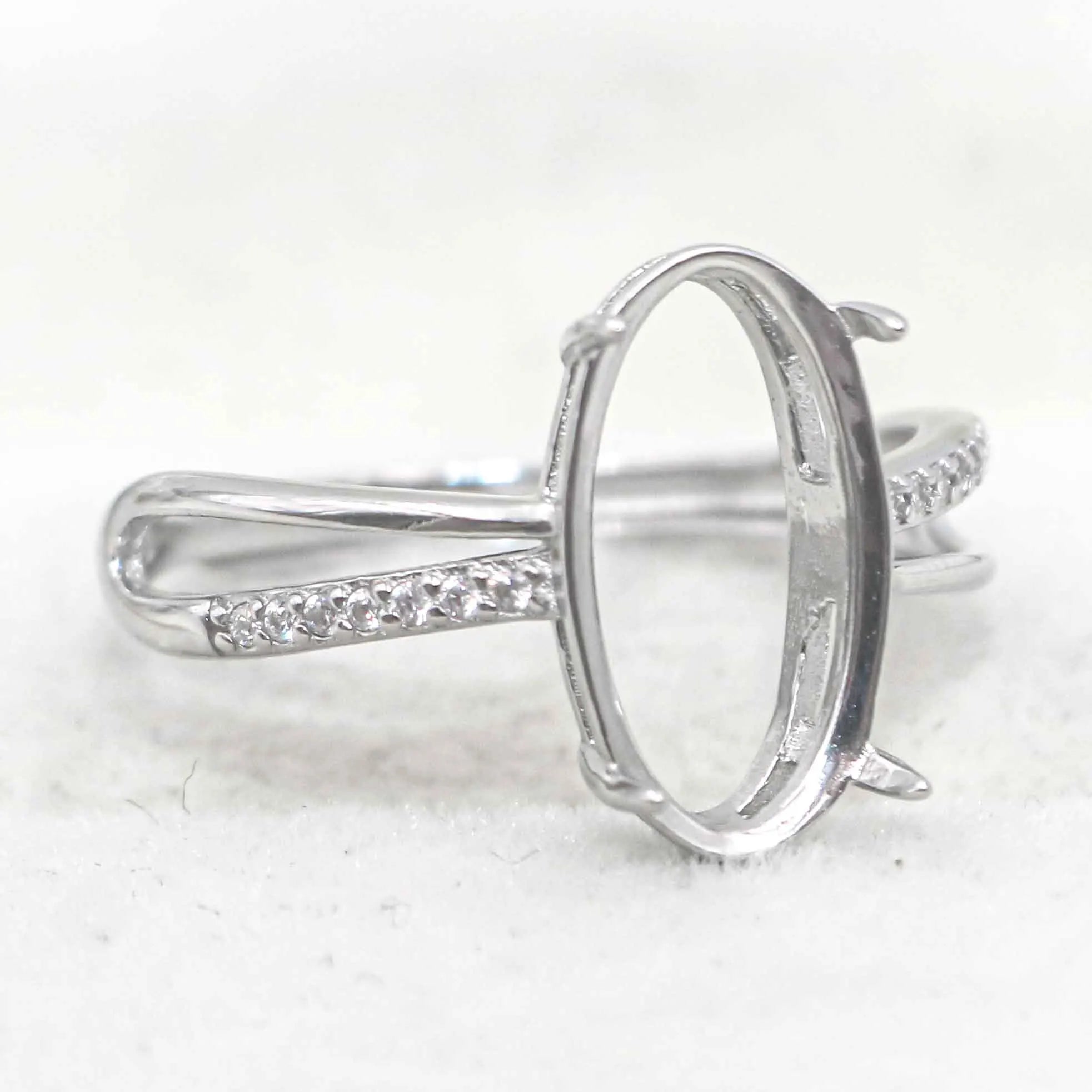 Sterling Silver 8*14mm Semi Mount Ring Empty Frame Blank Support Setting S925 Base Holder Without Center Stone for DIY Inlay
