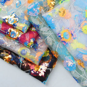 Nonwoven Fluorescent Sequin Embroidery Fabric 100% Polyester Multi-color Medium Weight 180g/m for Girls Women Wedding Bags