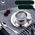 Eco Mug Set Japanese Style Water Cup with Dish and Spoon 304 Stainless Steel Double Wall Coffee Cup