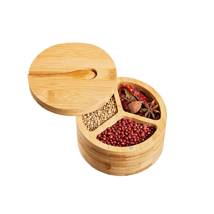 Customized Eco-Friendly Bamboo Salt and Pepper Container Spice Seasoning Storage Organizer Box Rich Homelife