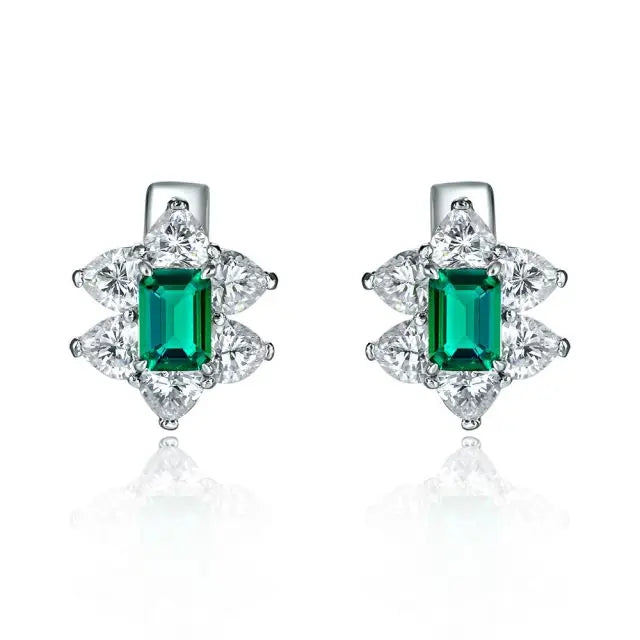 Wedding Clip on Earrings Cubic Zirconia Emerald Ear Clips Earrings for Women