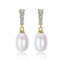 Hot Selling 925 Sterling Silver Ear Jewelry  18K Gold Plated Freshwater Pearl Drop Stud Earrings
