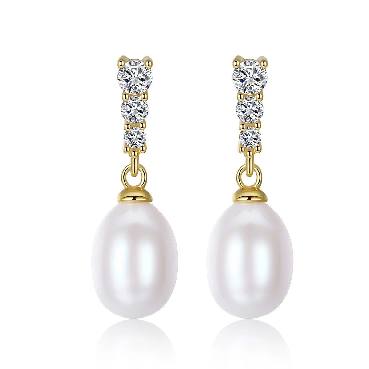 Hot Selling 925 Sterling Silver Ear Jewelry  18K Gold Plated Freshwater Pearl Drop Stud Earrings