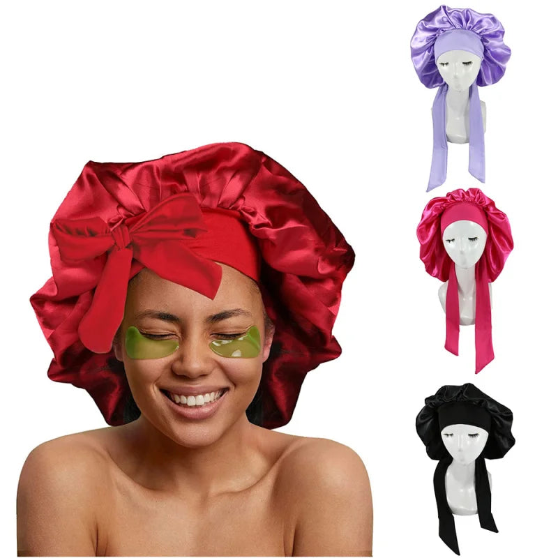 HZO-18132 Extra Long Satin Bonnet With Adjustable Ties and Edge Protection for Long Hair Braids Twists Weaves