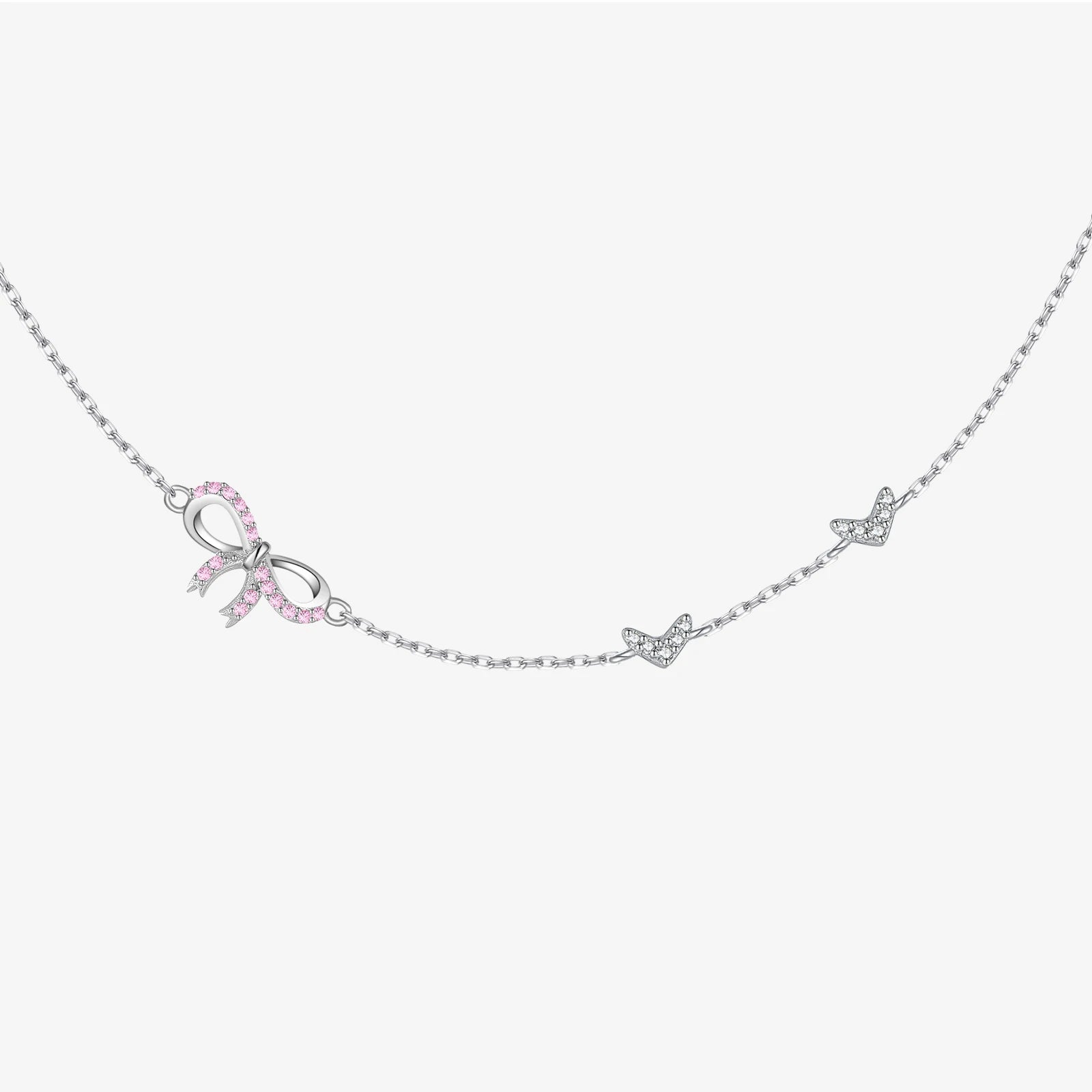FUAMAY 2025 Fashion Pink Bow Necklace Dainty 925 Sterling Silver Love Heart Bow Necklace Valentine's Day Gifts for Girlfriend