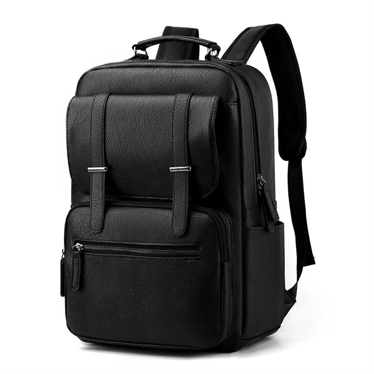 Custom Men's Vintage Business Laptop Book Bag Waterproof PU Leather for College & Office Work Zipper Closure