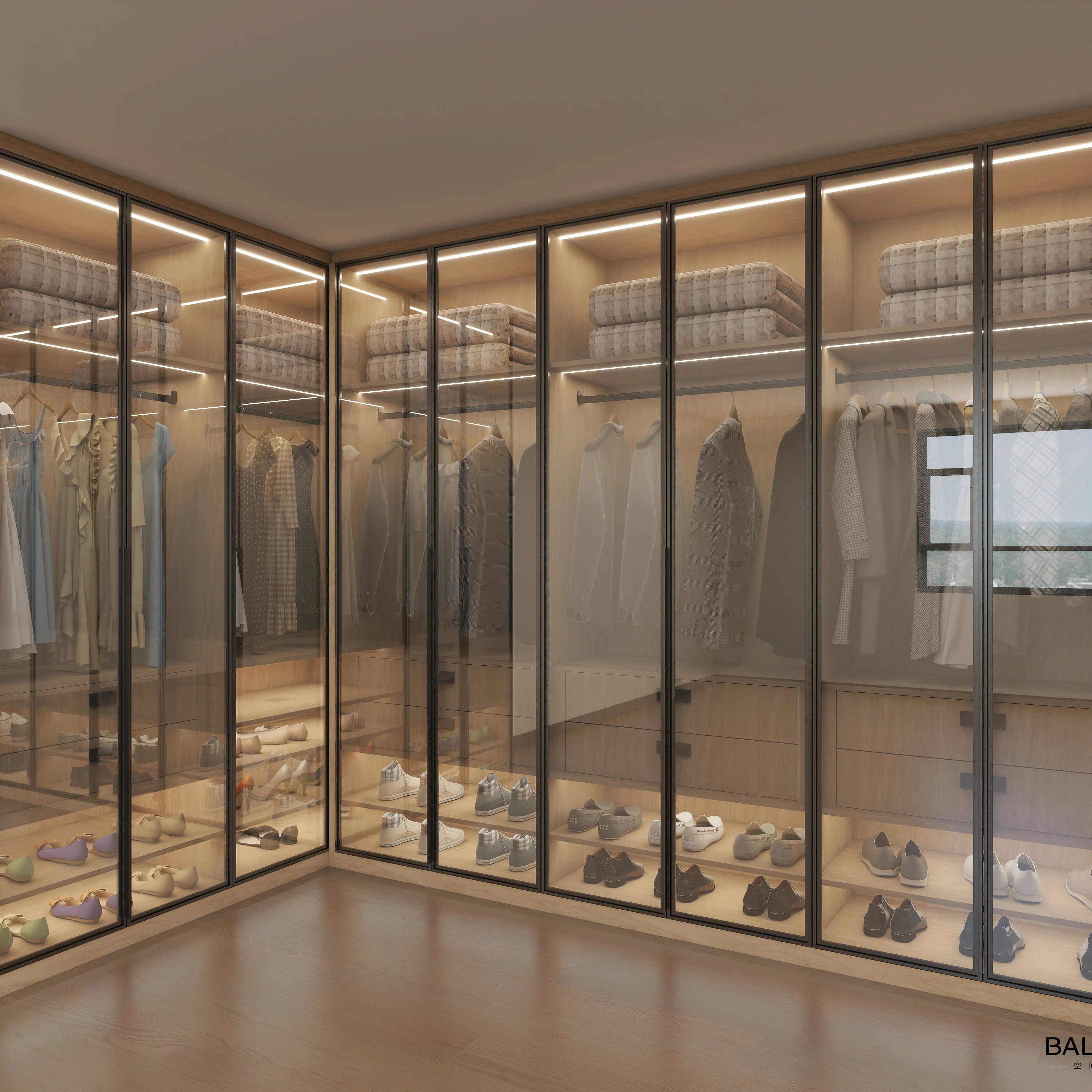 Luxury High-quality Aluminum Frame Glass Door Design Walk-in Wardrobe Combination Furniture Closet