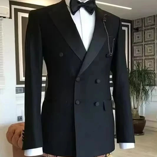 Men's Black Shawl Lapel Double-Breasted Jacket and Pants Plus Size for Weddings Groomsmen Dinners Fashion Suits for Men MSW12