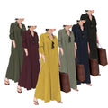 Ecowalson   Women's Long Sleeve Maxi Dress Muslim Abaya Robe Plain Simple Modern Islamic Arabic Style Casual Dress