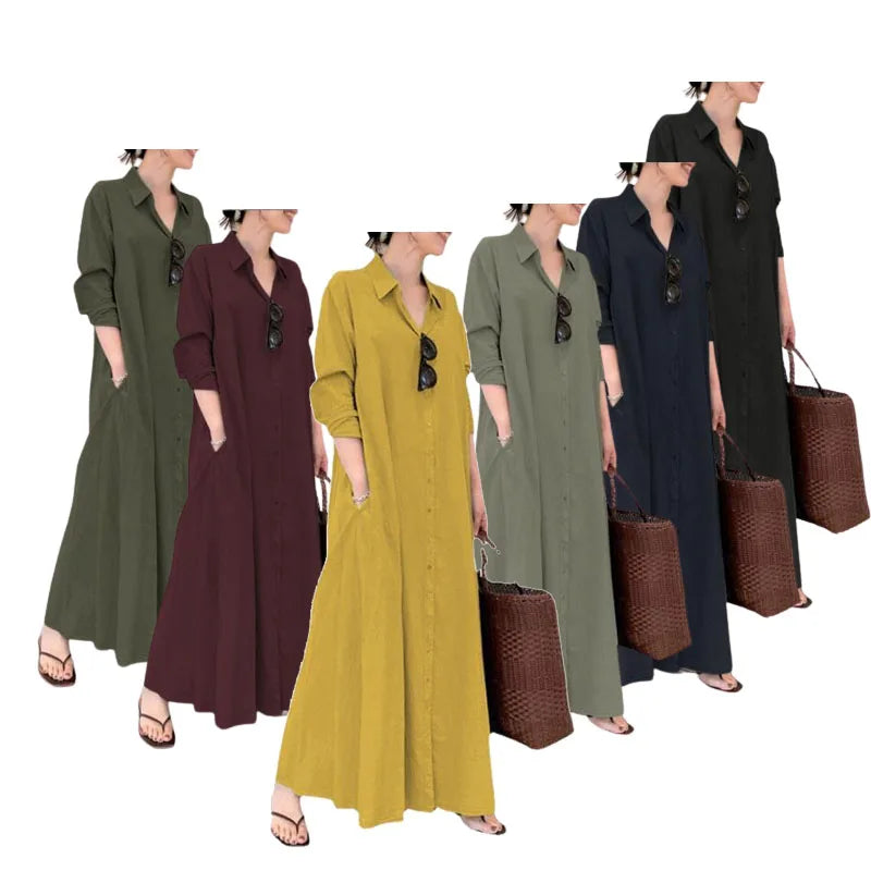 Ecowalson   Women's Long Sleeve Maxi Dress Muslim Abaya Robe Plain Simple Modern Islamic Arabic Style Casual Dress