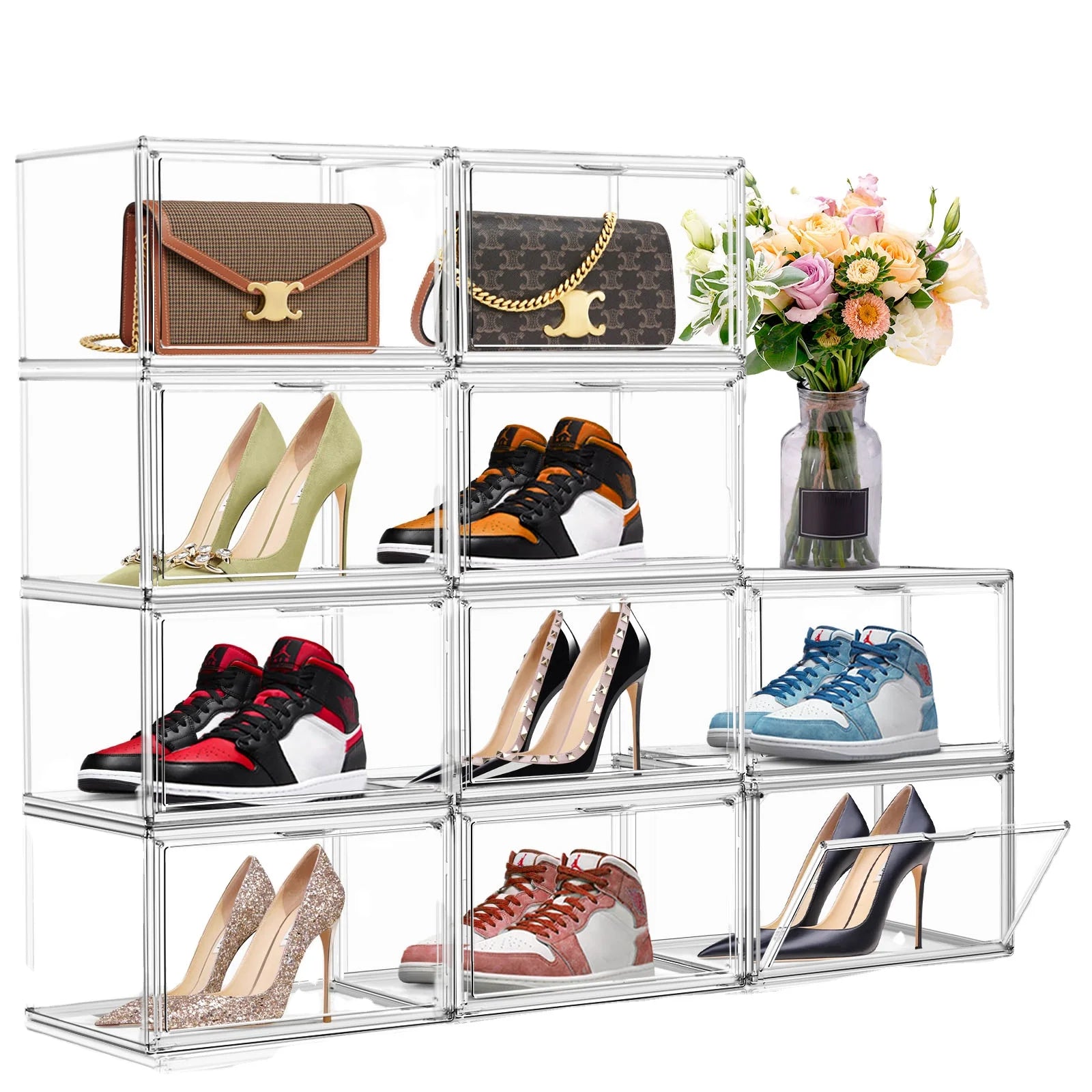 DAYOOH Thicken Acrylic Shoe Storage Cabinet Clear Shoe Box Stackable Magnetic Open Sneaker Rack Shoes Organizer