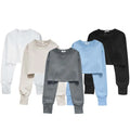Solid Color Crop Top High Quality With Out Hoody Sweatshirts Women's Crew Neck Casual Wear Pullover Sweatshirt