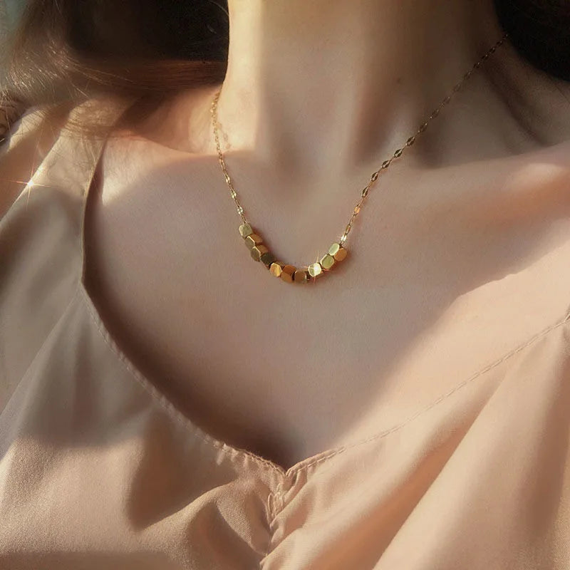 Simple Small square Fashion Necklace Titanium Steel Gilded Clavicle Chain