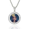 NUOYA Custom 925 Silver Moissanite Photo Pendant Double Sided Rotating Circle Iced Out Personalized Memory Picture Pendant