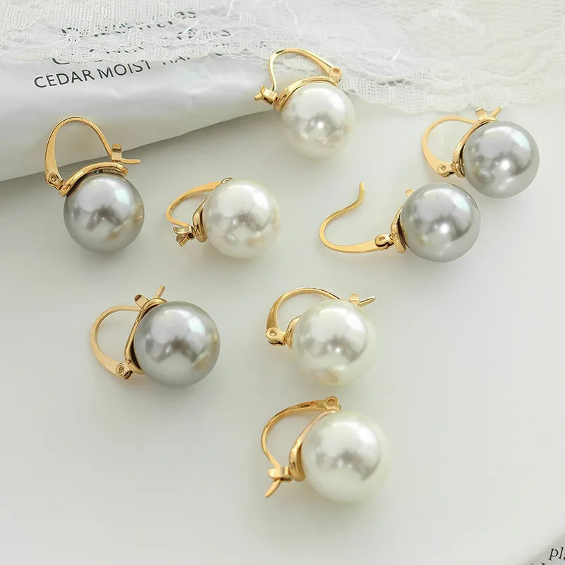 Vintage Jewelry Gold Plated Artificial Pearl Huggie Earrings Tarnish Free Stainless Steel Women Drop Earrings