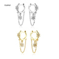 FUAMAY White Diamond Flower Hoop Earrings With Chain Boucles D'oreilles Pour Femmes 2021