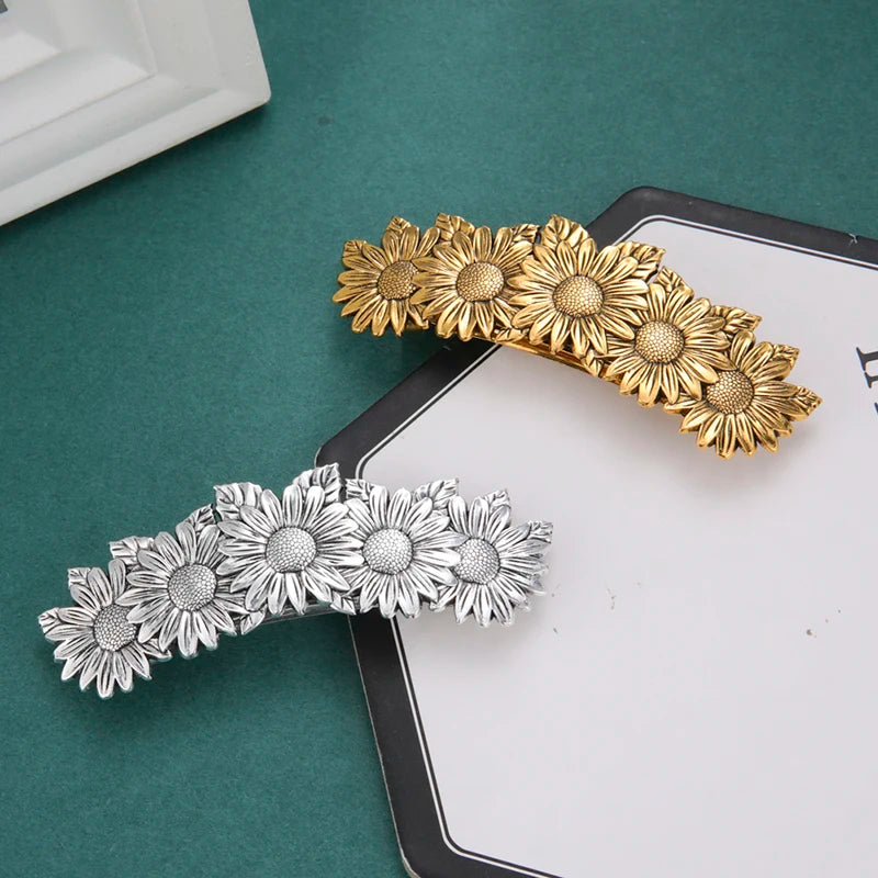 Sunflower Daisy Plant Nut Hair Clips Fashion Hair Jewelry Antique Silver Gold Vintage Jewelry Hairpins for Girl Hair Accessories