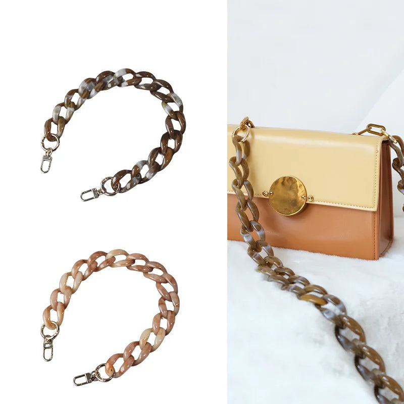 New Retro Amber Colors Acrylic Resin Plastic Purse Frame Strap Matte Chunk Crossbody Fish Bone Chains Handles Link for Bags