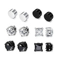 6/8MM 10 Pairs of Men's Stainless Steel Ear Clips Sets With Non Perforated Magnetic Zircon Earrings Set