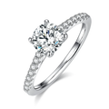1ct 6.5mm Round Moissanite Ring - White Gold Plated Silver Wedding Band Boho Chic Adjustable Fine Jewelry Gift